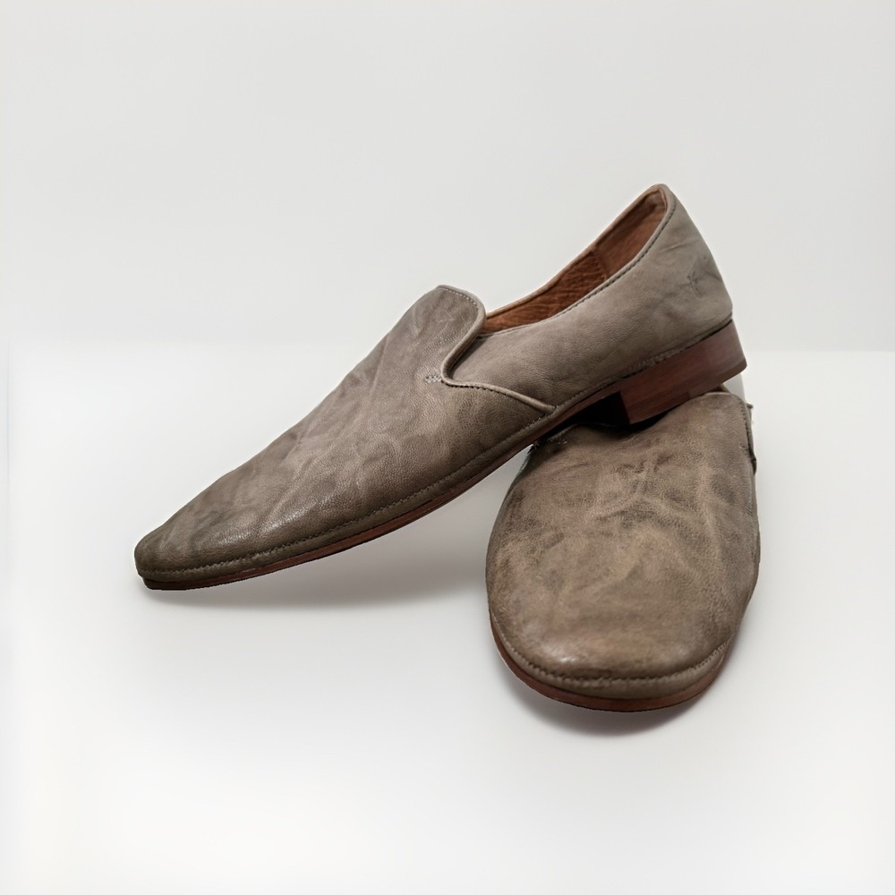 Frye Ashley Distressed Leather Slip-On Loafer Flats Grey Size 10